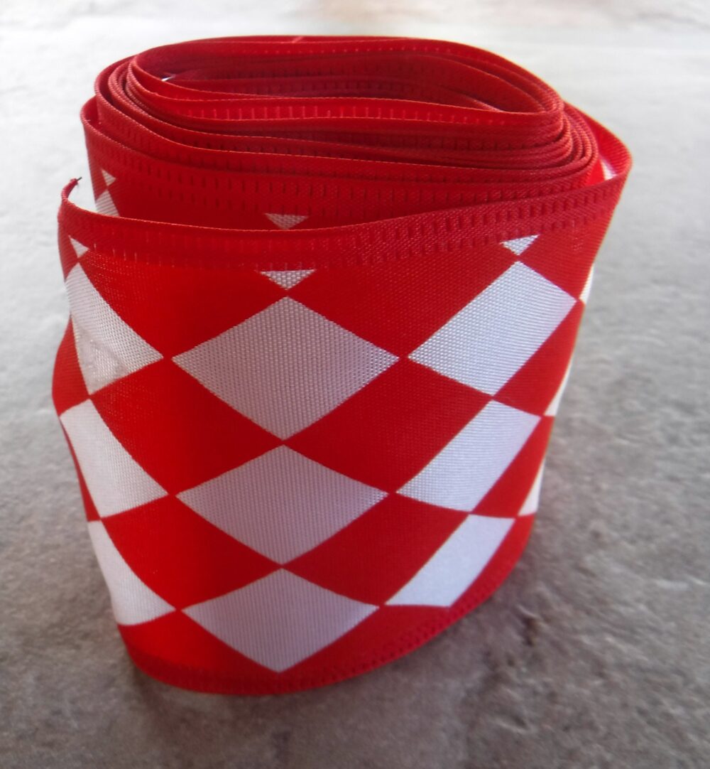 Red White Diamonds Wire Edge Ribbon You Choose The Length