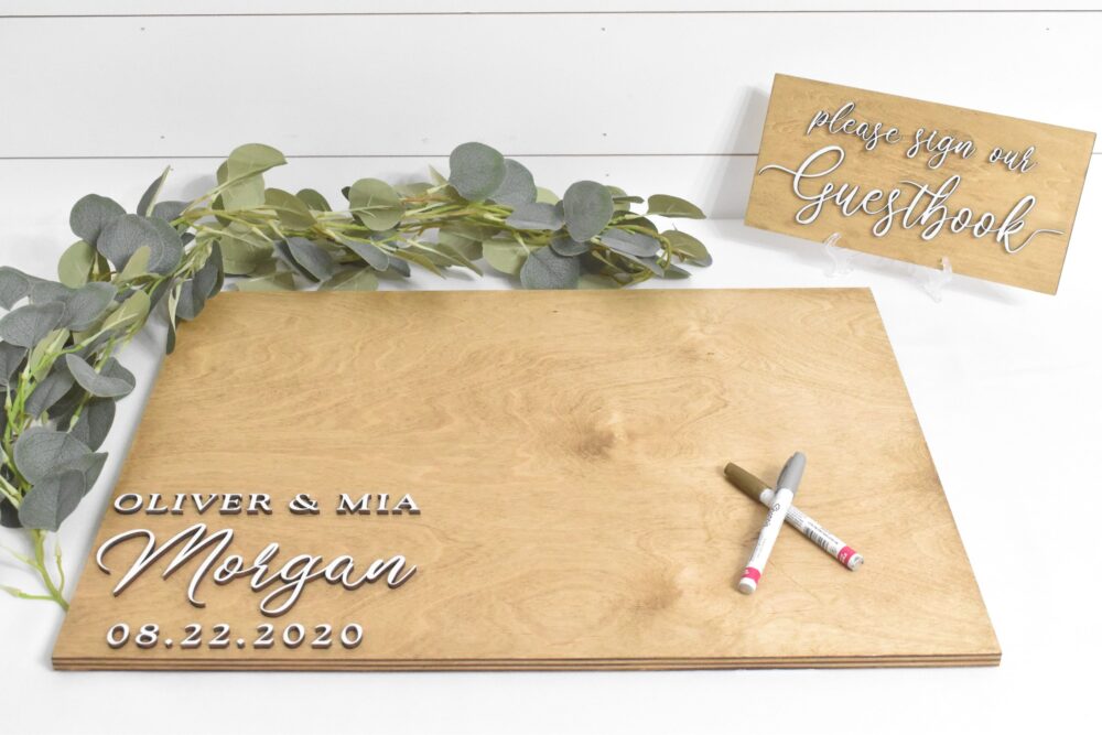 3D Wedding Guest Book Alternative - Rustic Book Wooden Sign Unique Wood Guestbook