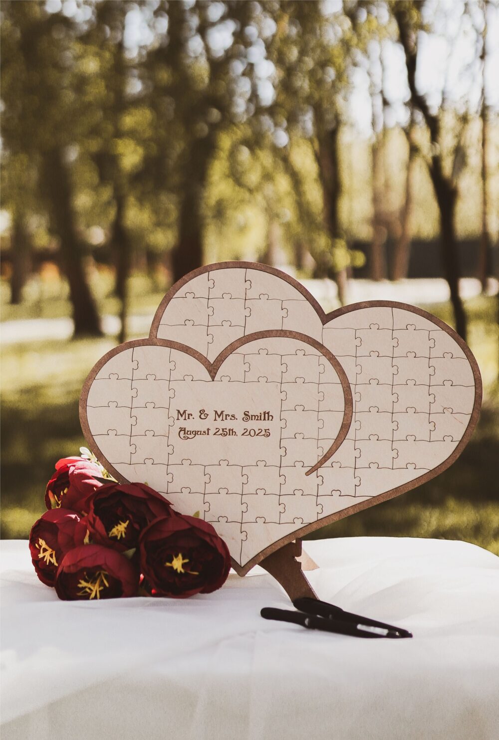 Wedding Rustic Guestbook, Wooden Guestbook Stand, Puzzle Heart Puzzle, Wood Minimalist