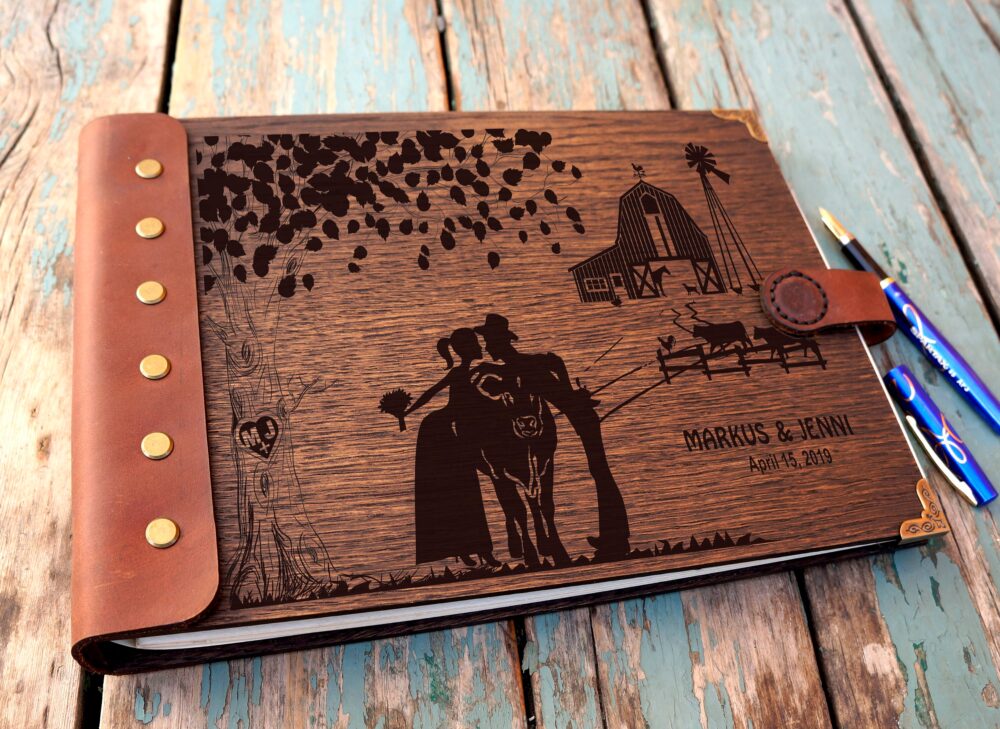 Wooden Wedding Guest Book Rustic Country Tractor Design