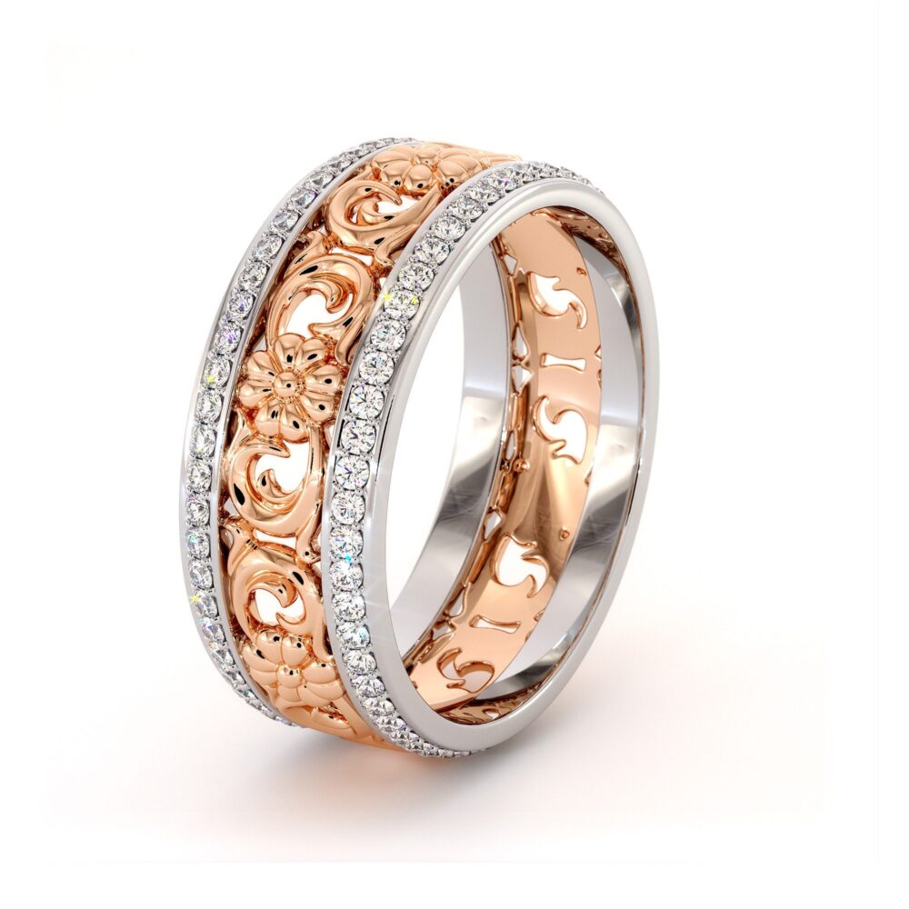 Natural Diamond 14K Two Tone Gold Wedding Band