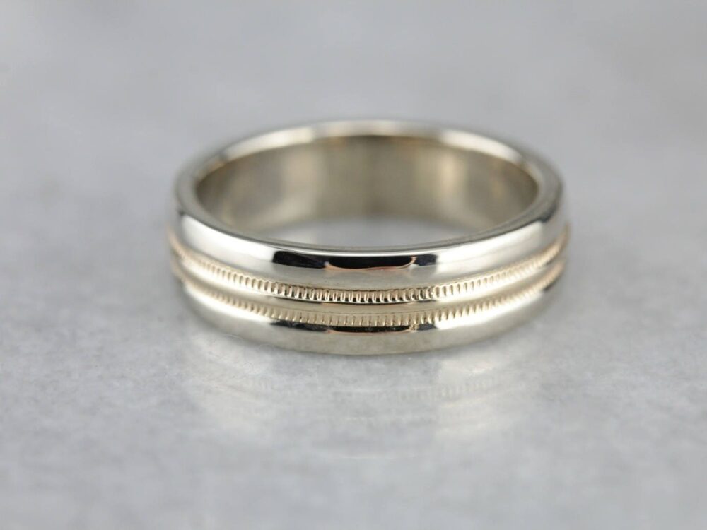Vintage Two Tone Gold Wedding Band, Men's Band Hj4Zal-R