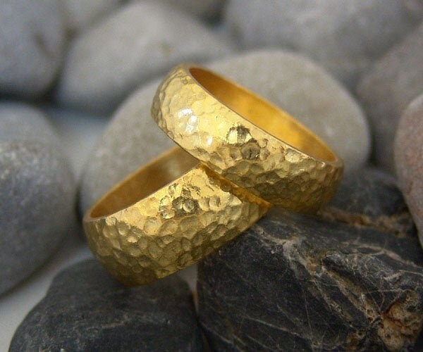 8mm & 6mm Wedding Silver Band Ring Solid Sterling 925K Hammered Promise Engagement Rings For Women