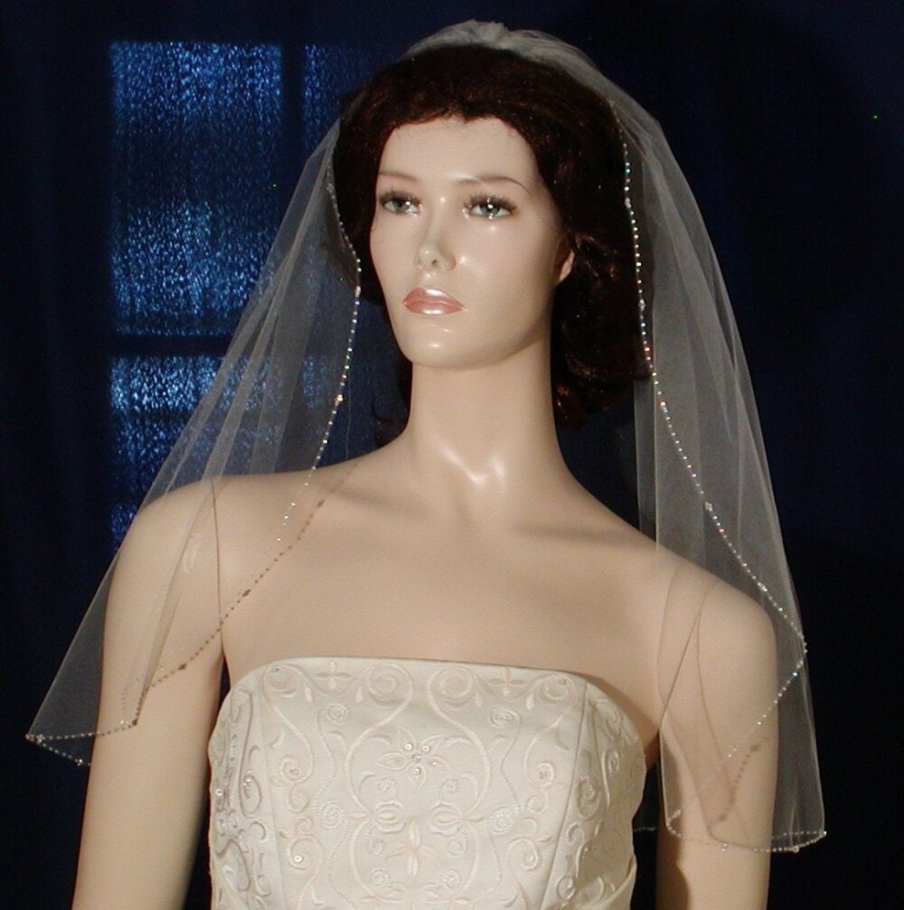 Cascade Cut Crystal Beaded Edge Wedding Veil Sale