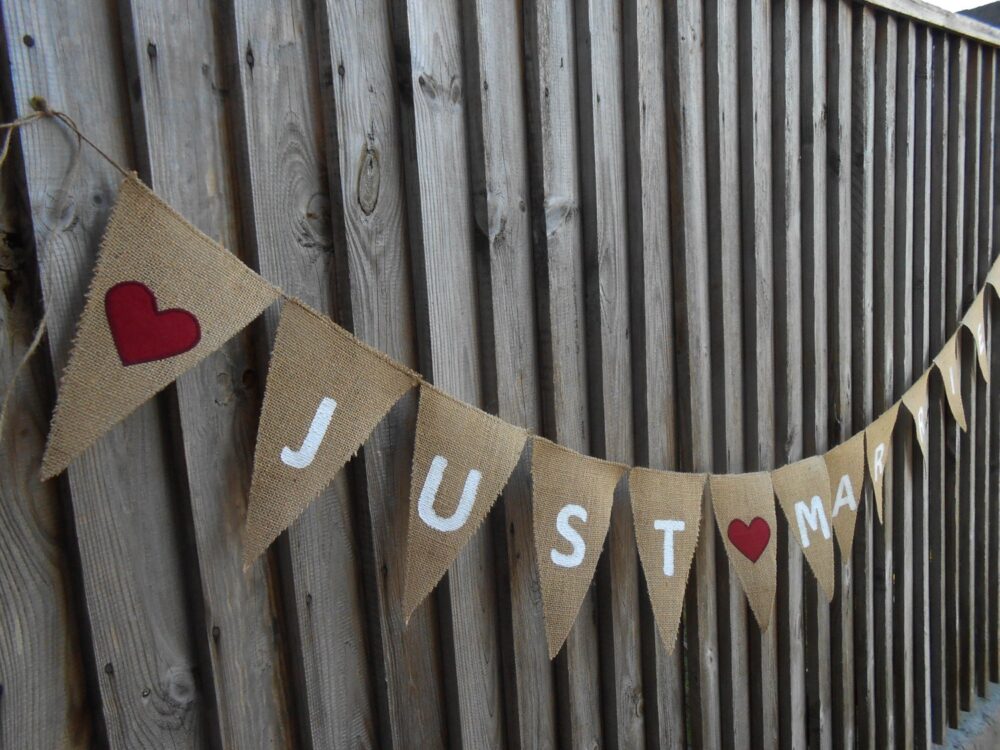 Just Married Wedding Banner Sign Bunting Decor Burlap Garland