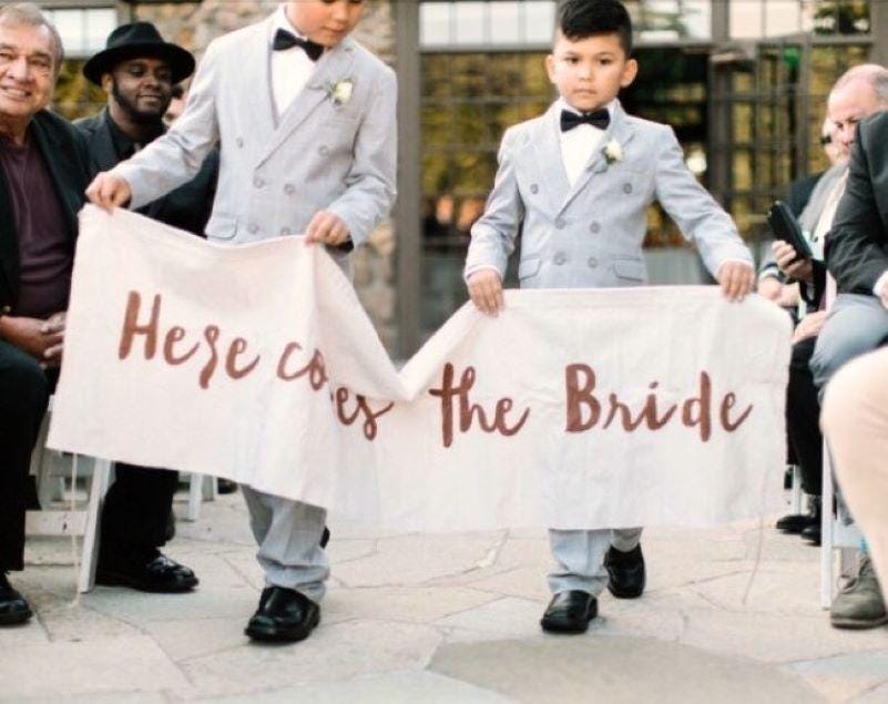 Here Comes The Bride Wedding Banner, Rustic Decoration Sign, Flower Girl Ring Bearer Sign