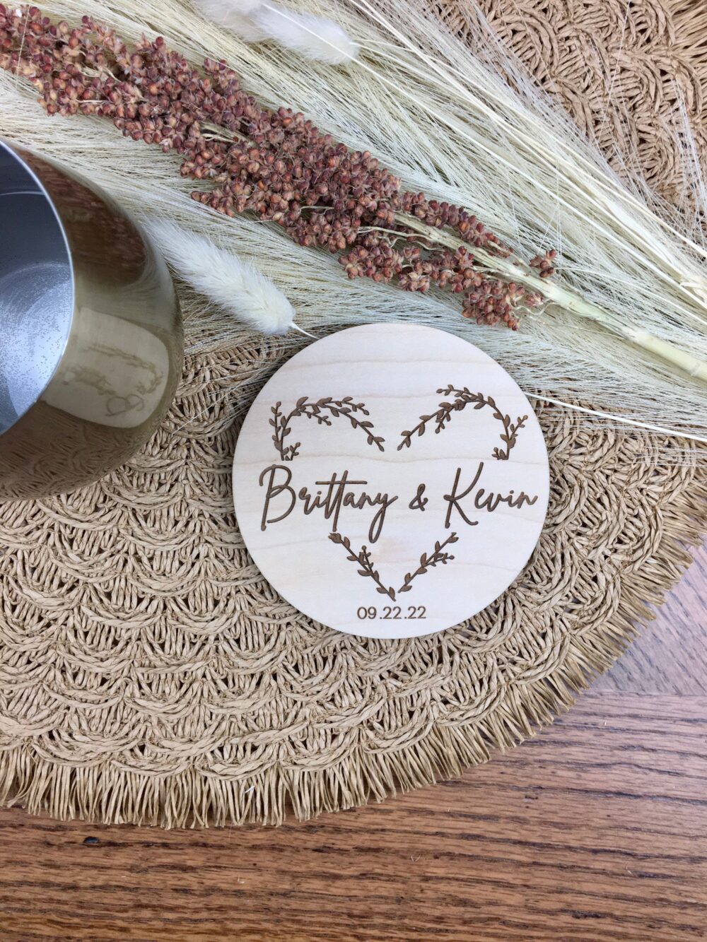 Custom Bulk Wedding Favors, Personalized Wooden Coaster Set, Monogram Coasters, Boho Party Gift, Bridal Shower Gift