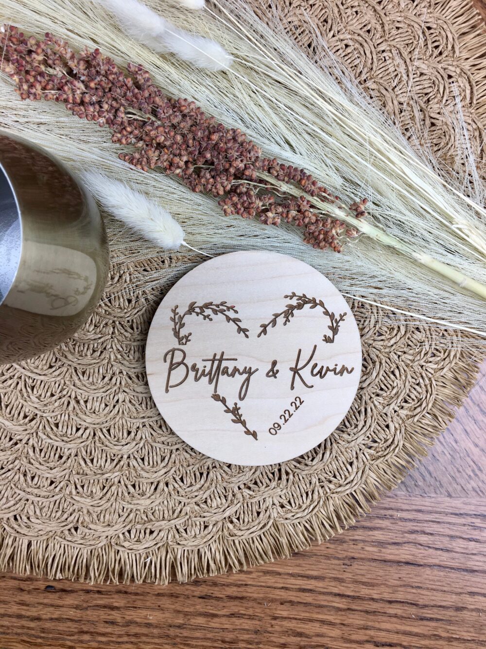 Custom Bulk Wedding Favors, Personalized Wooden Coaster Set, Monogram Coasters, Boho Party Gift, Bridal Shower Gift