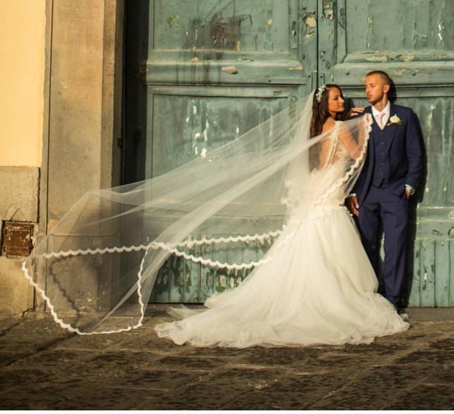 Lace Wedding Veil, French Chantilly Cathedral 2 -Tier Veil, Soft Tulle Veil - Adagio