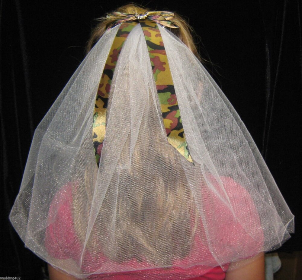 Wedding Reception Ceremony Camouflage Camo Redneck White 2 Tier Veil
