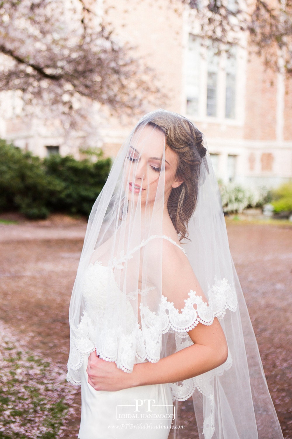 Chapel Lace Veil With Blusher, Two Layer Wedding Veil, Veil, 2 Tiers Veil, Two Custom