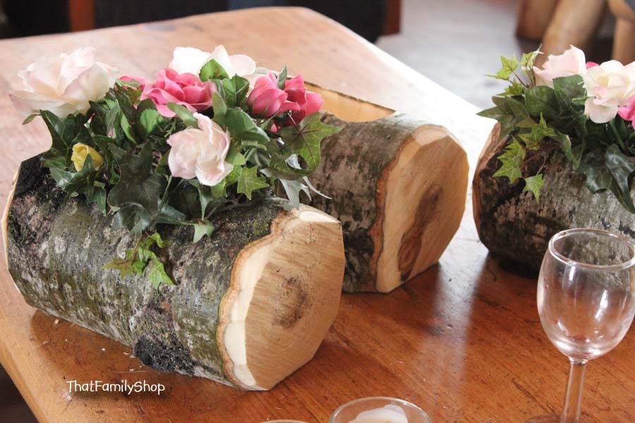 Log Flower Vase Rustic Wedding Table Centerpiece Decoration