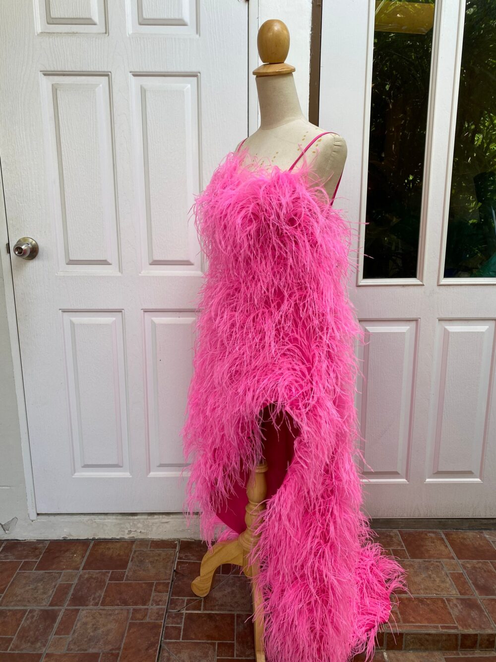 Emmy Shocking Pink Feather Embroidery Dress For Women, Unique Wedding Dress, Plus Size Dress, Mermaid Dress, Ball Gown