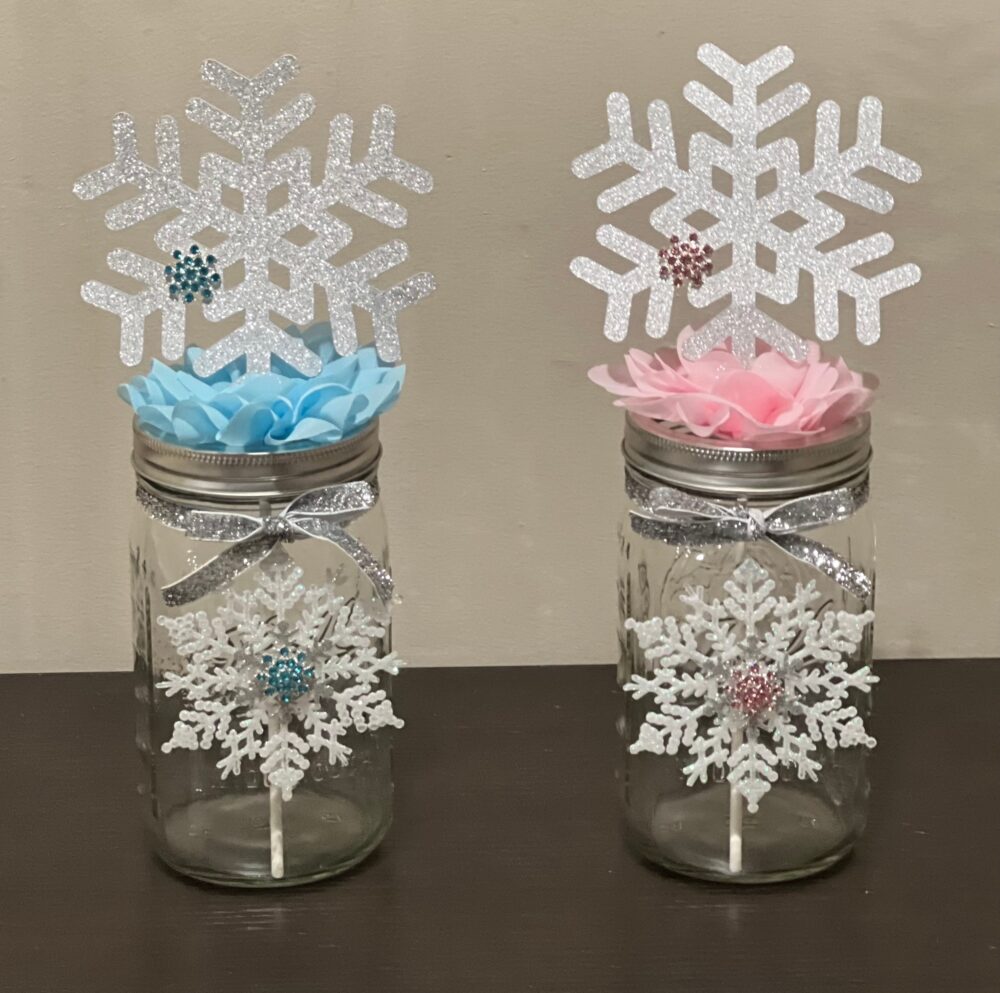 Snowflake Baby Shower Centerpiece Mason Jar Decoration Winter Table Party Decor