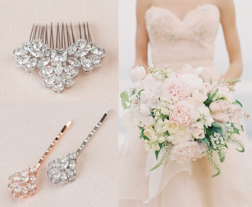 Wedding Hair Pins, Modern Vintage Bridal Comb, Crystal Rose Gold Kai Accessories