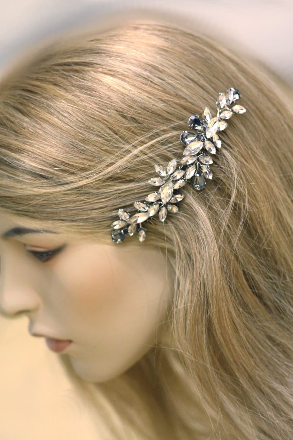 Wedding Hair Crystal Combs -Bridal Hair Comb, Vintage Inspired Comb, Swarovski Wedding Accessories, Black Diamond, Grey
