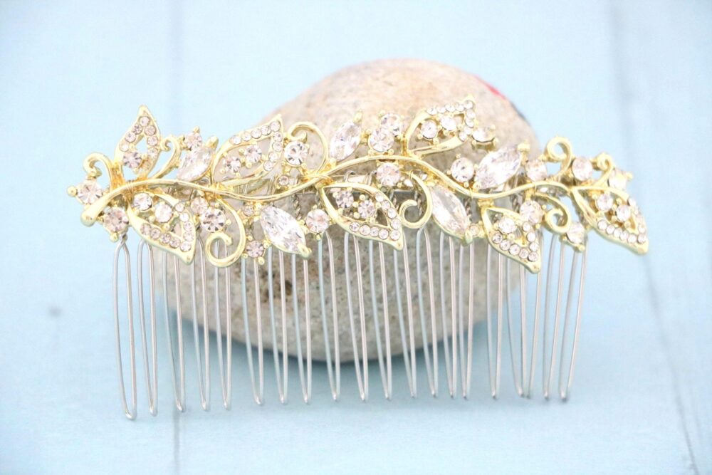 Silver, Gold Or Rose Gold Wedding Hair Comb Bridal Clip Jewelry Bling Headpiece Side