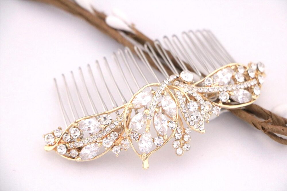 Gold Wedding Hair Comb Side Bridal Headpiece Accessories For Bun Rose Gold Bridal Silver Rhinestone Comb