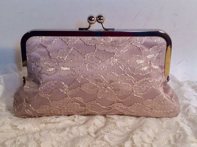 Taupe Lace Clutch On Satin Bridal Bridesmaid Mob Holiday Christmas New Year's Eve