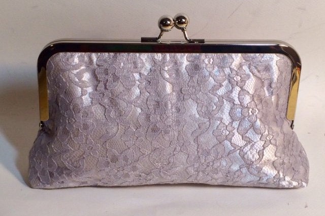 Silver Lace Clutch On Satin Bridal Bridesmaid Mob Holiday Christmas New Year's Eve