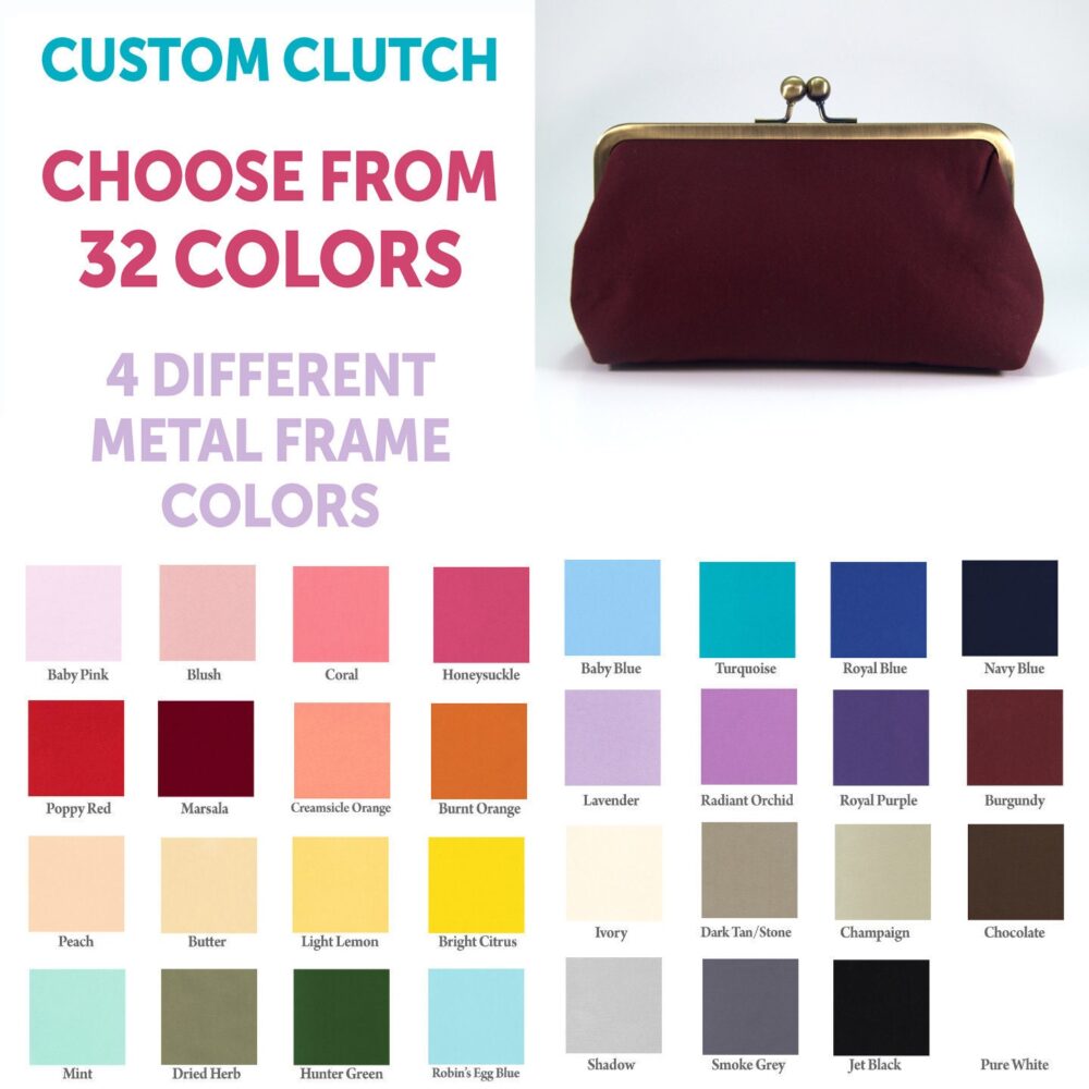 Choose Your Color Clutch, Custom Purse, Blush Pink Wedding Bridal Bridesmaid Clutches, Burgundy Evening Bag