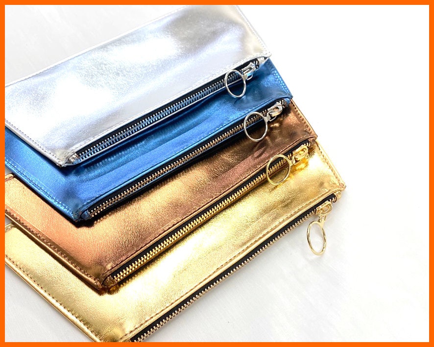 Bridesmaid Gift, Leather Metallic Clutch, Wedding Bridal Shower Gift Ideas For The Bride, Wedding