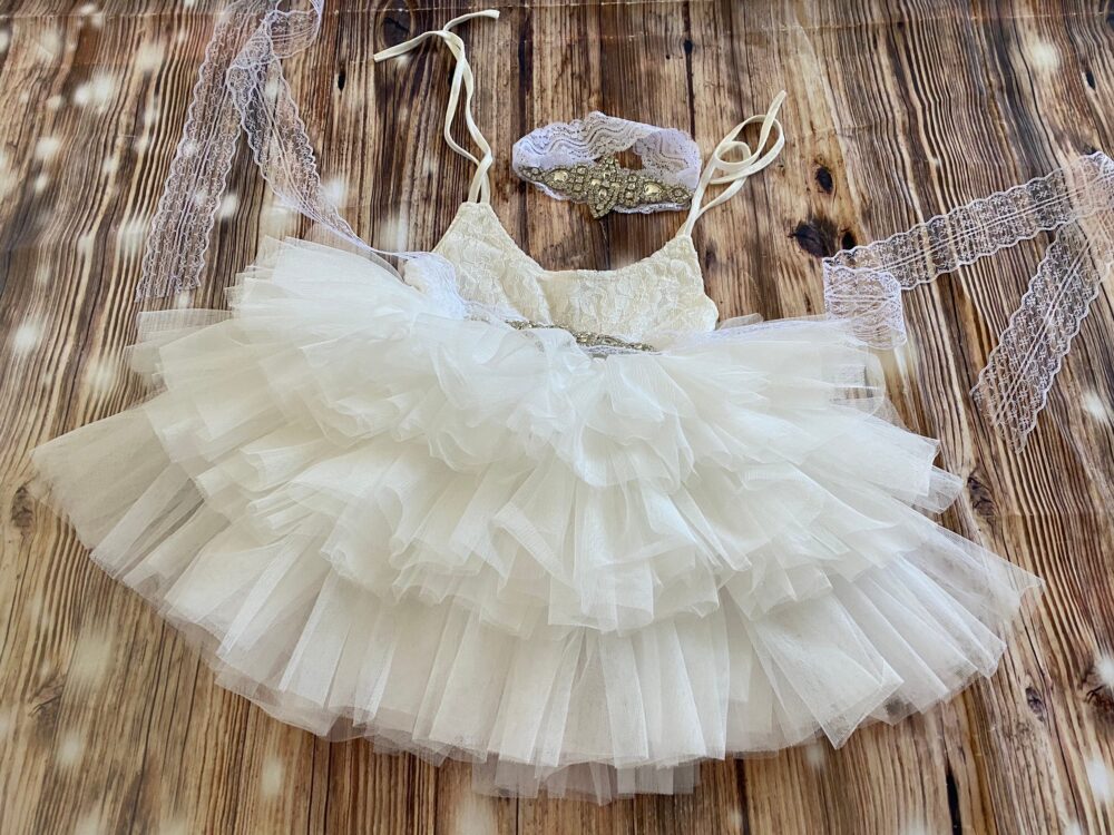 White Flower Girl Dress, Lace Top, Baby Toddler Dress, Tulle Tutu Flower Holiday Dress