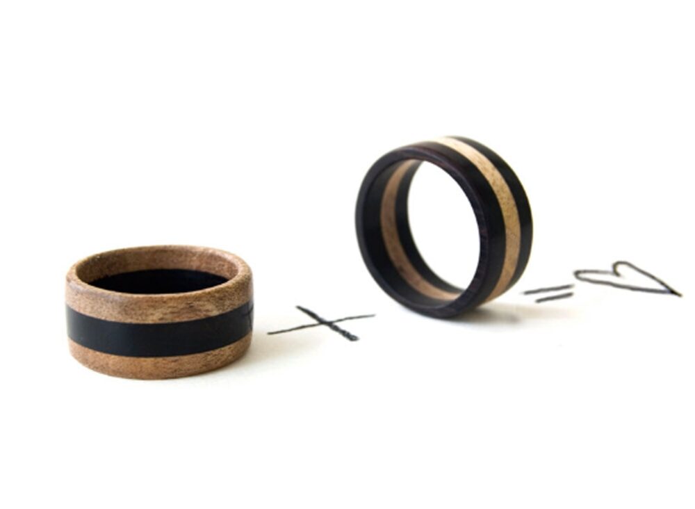 Couple Matching Rings, Wood Promise Rings For Couples, Two Tone Wedding Band, Ring Set, His & Her Walnut Wood