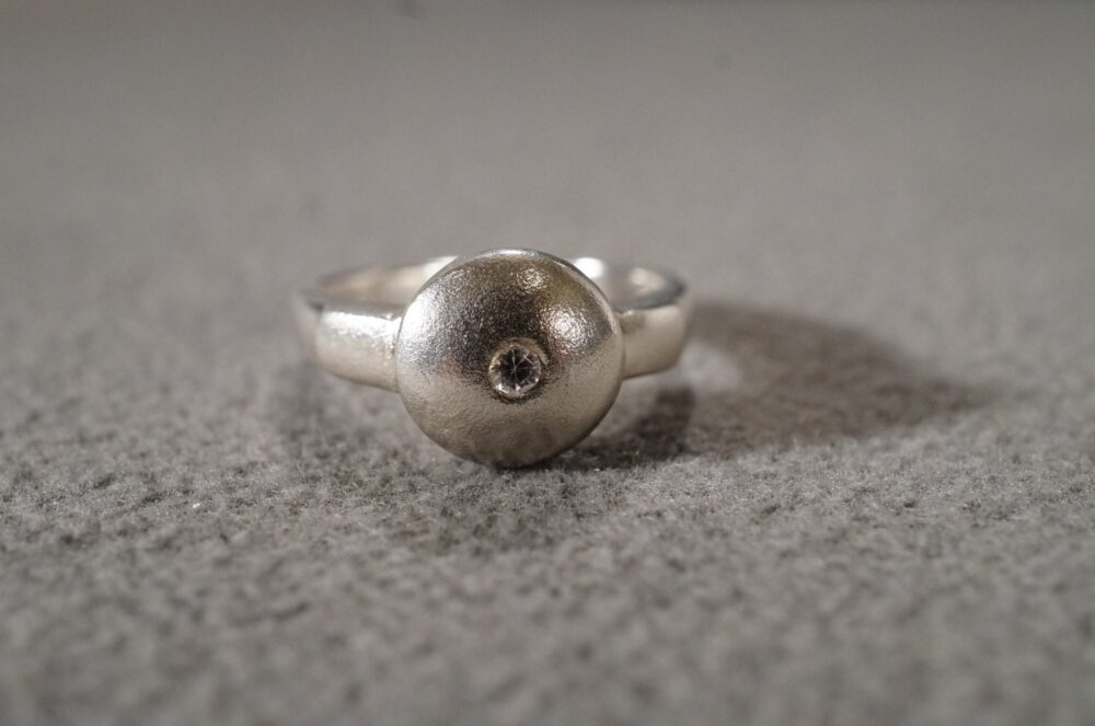 Vintage Sterling Silver Wedding Engagement Style Band Ring Round Diamond Domed in Set Design Stacker Style, Size 8