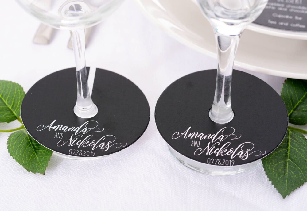Wedding Wine Glass Tags - Champagne Tag Vintage Markers Personalized Stem Circles Wdim-260