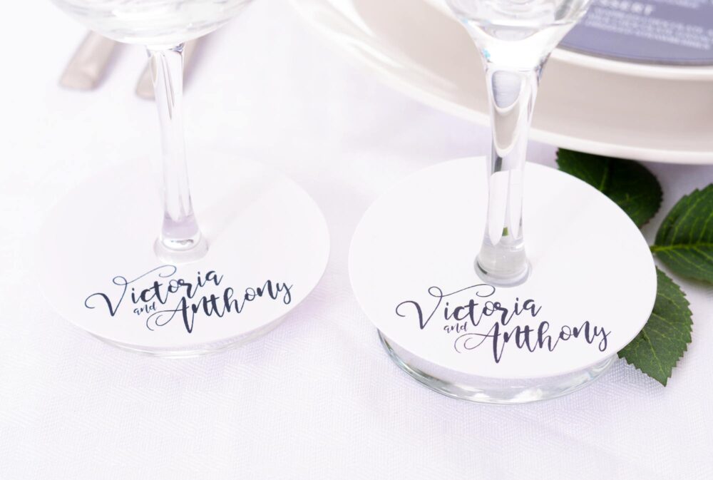 Wedding Wine Glass Tags - Champagne Floral Markers Personalized Stem Tag Circles Wdim-269