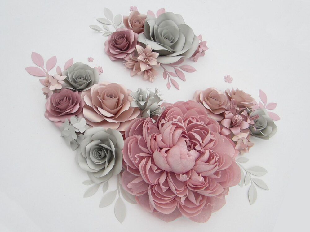 Above Crib Giant Paper Flowers, 3D Wall Art Of Large Flowers Backdrop For Nursery Decor, Wedding Crepe Dusty Rose