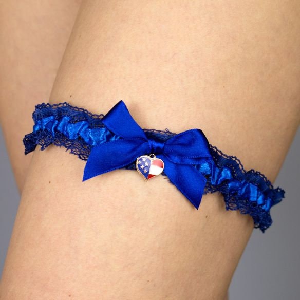 Patriotic American Lace Garter Wedding Hen Party Special Occasion Blue Royal Lace Something Bridal USA Flag Keepsake America