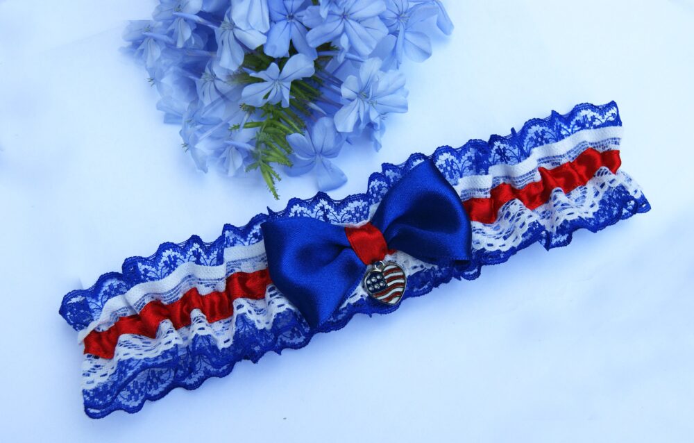 Patriotic American Lace Garter Wedding Hen Party Special Occasion Blue Royal Lace Something Bridal USA Style Or Italian Theme
