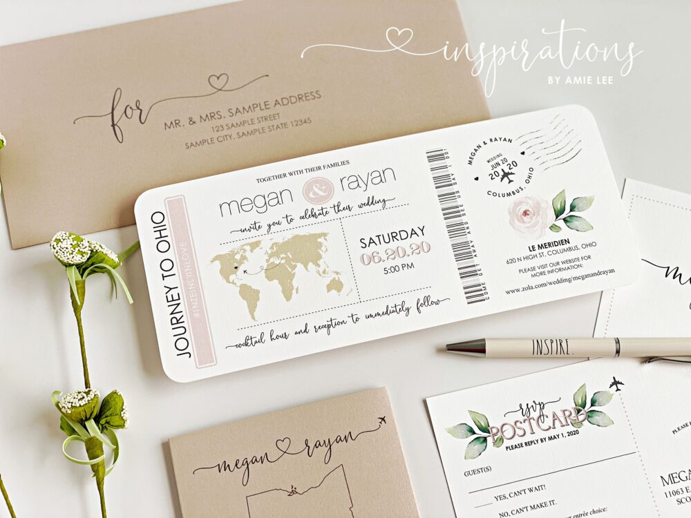 Boarding Pass Wedding Invitations, Destination Wedding, Airplane Ticket, Beach Travel Theme, Ticket