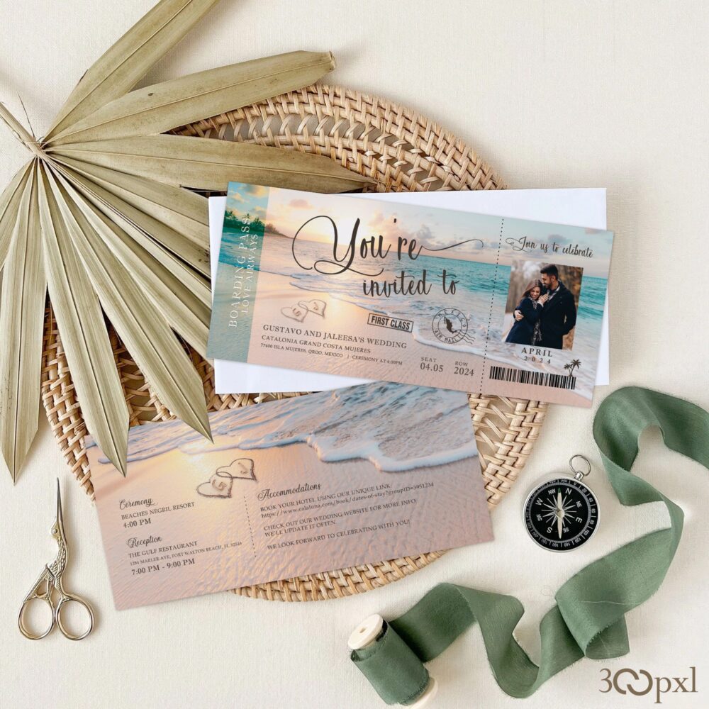 Boarding Pass Wedding Invitation Destination Wedding, Travel Theme