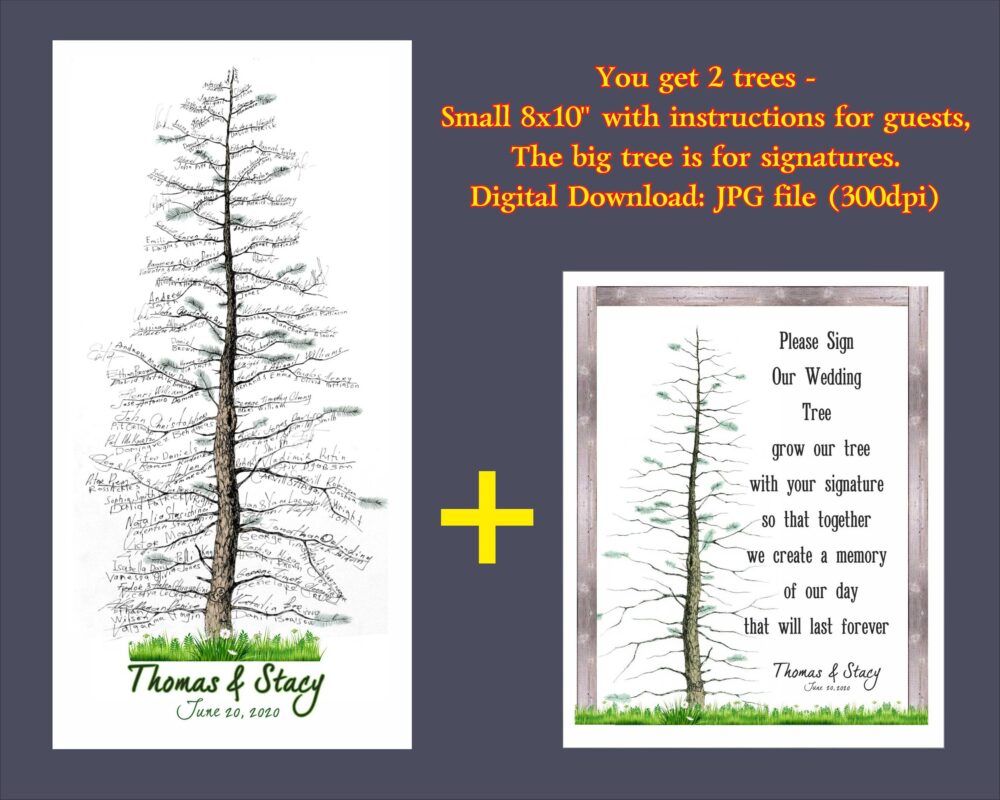 Rustic Wedding Guest Book Alternative Tree Canvas Anniversary Pine Sign in For