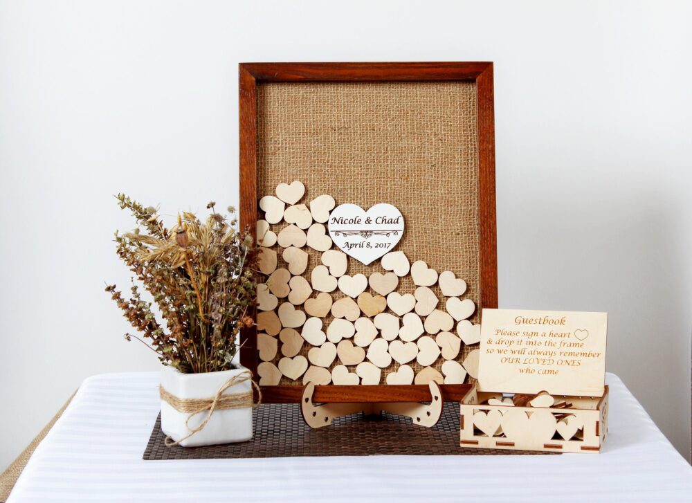 Rustic Wedding Guest Book Alternative Drop Box With Wooden Hearts