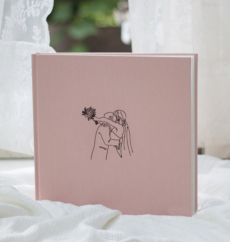 Embroidery Wedding Photo Album Personalized Landscape Hardcover Guest Book Memory Modern Minimalist Love Anniversary Gift