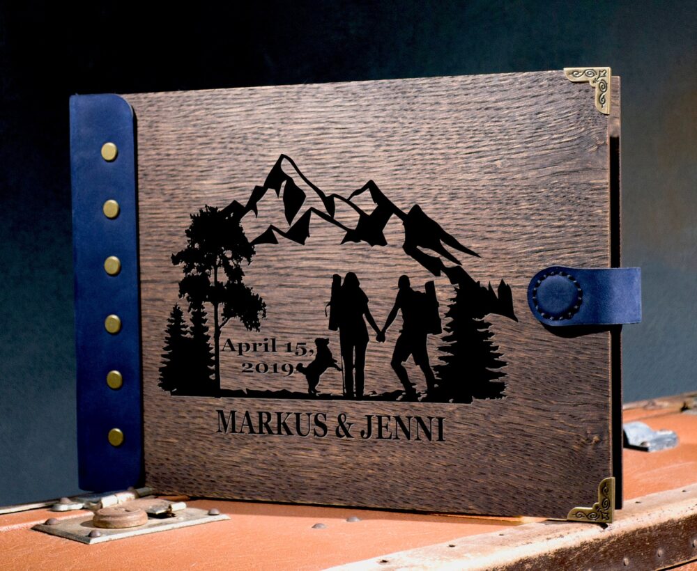 Outdoor Wedding - Couple With Dog Mountain Guest Book