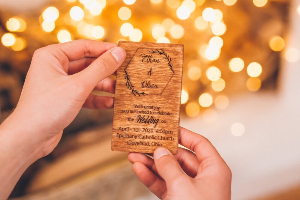 Wedding Invitation, Wooden Rustic Personalized Cards, Invitation Set, Minimalist Wedding