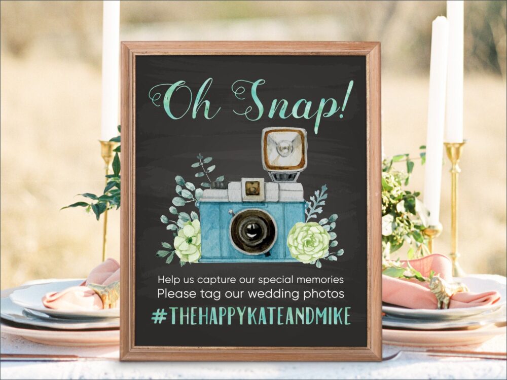 Chalkboard Wedding Instagram Sign "Oh Snap' Photo Hashtag | Digital Printable