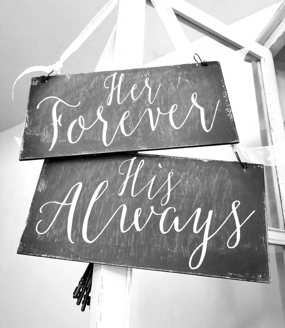 Rustic Chalkboard Signs | Wedding |Wedding Wood Decor Her Forever & His Always