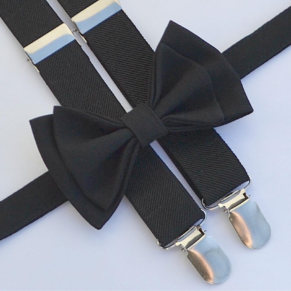 Black Suspenders & Bow Tie For Toddler Boy, Classic Wedding Groom Groomsmen Ring Bearer Outfit, Men