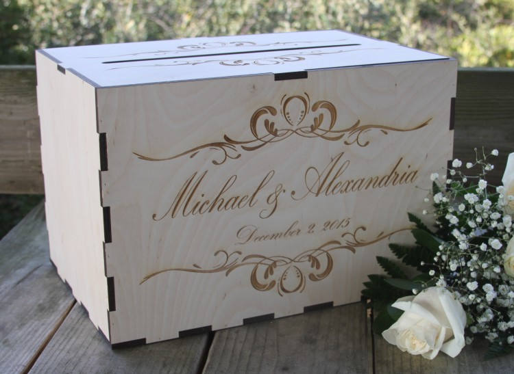 Card Box With Slot, Rustic Wedding Box, Holder Decor, Personalized For