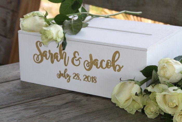 White Wedding Card Box, Holder Rustic Decor, Personalized Box For Wedding, With Slot