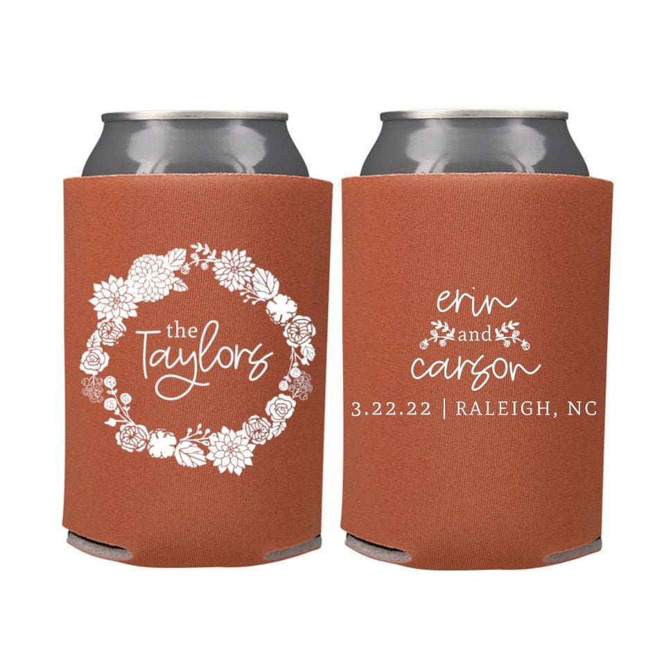 Summer Wedding Favors | Fall Spring Dahlias Floral Can Coolers Reception Peonies