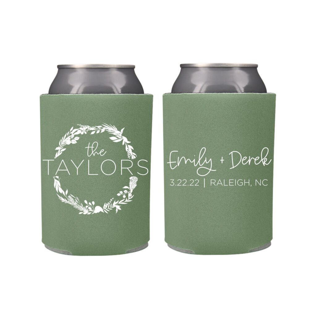 Modern Garden Wedding Favors | Spring Summer Custom Can Coolers Arboretum Greenery Botanical