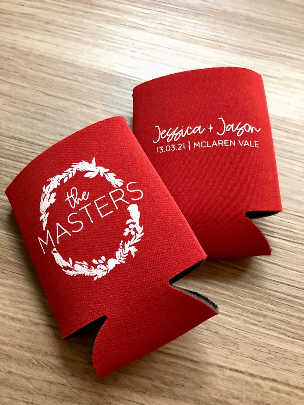 Spring Wedding Favors | Custom Can Coolers Reception For Guests Floral Greenery Stubby Holders Wreath