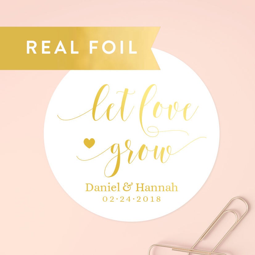 Let Love Grow Stickers, Wedding Favors, Spring Floral Stickers For Seed Custom Sticker
